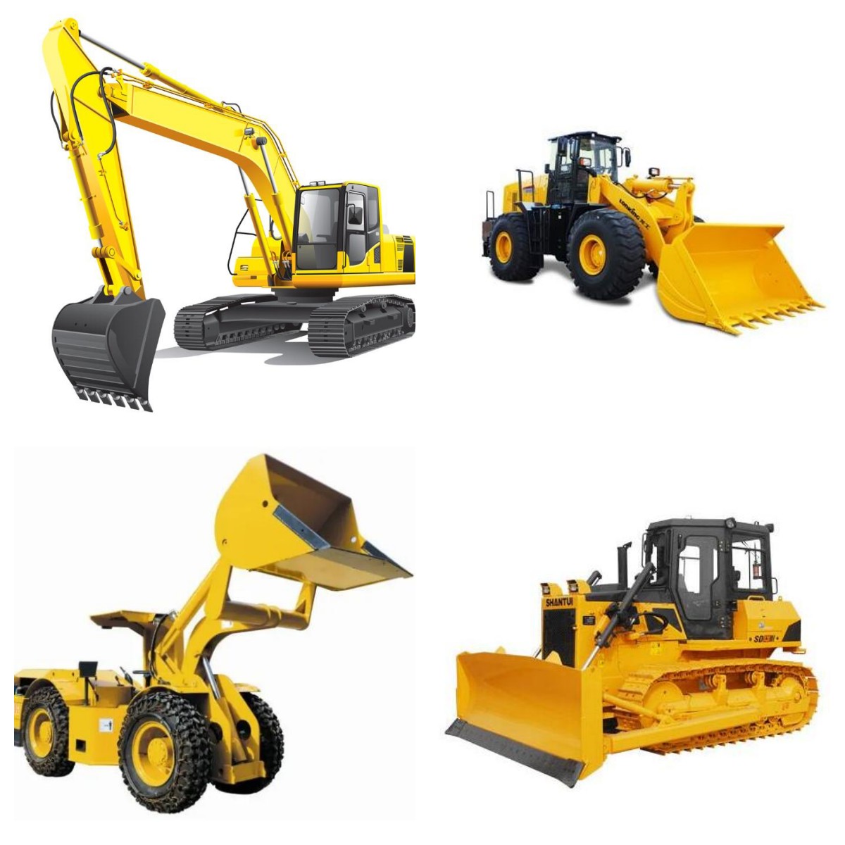 Diferença entre raspador, carregador, bulldozer e escavadeira